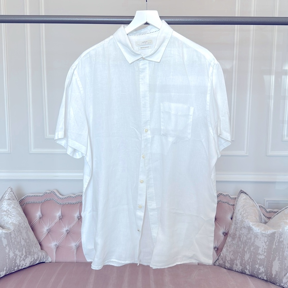 AS NEW CELIO MEN SHORT SLEEVES BUTTON DOWN SHIRT SIZE XL LINEN